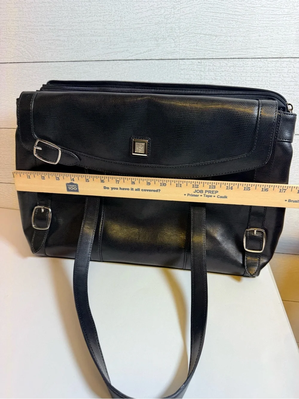 Diane Von Furstenberg Black Textured Leather Tote with Silver Buckles